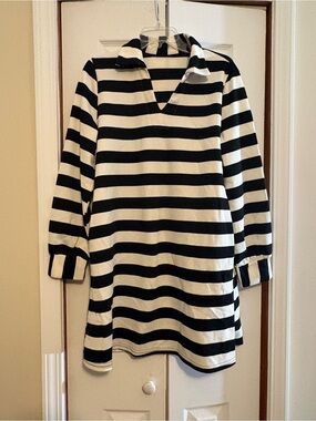 Striped Black and White Long-Sleeve Tunic Dress